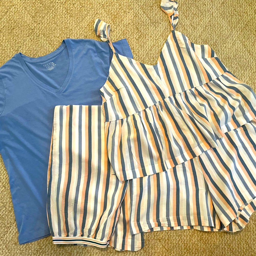 3 Pcs Old Navy Striped Pajama Set Includes Shorts & Pants (extra shirt included)